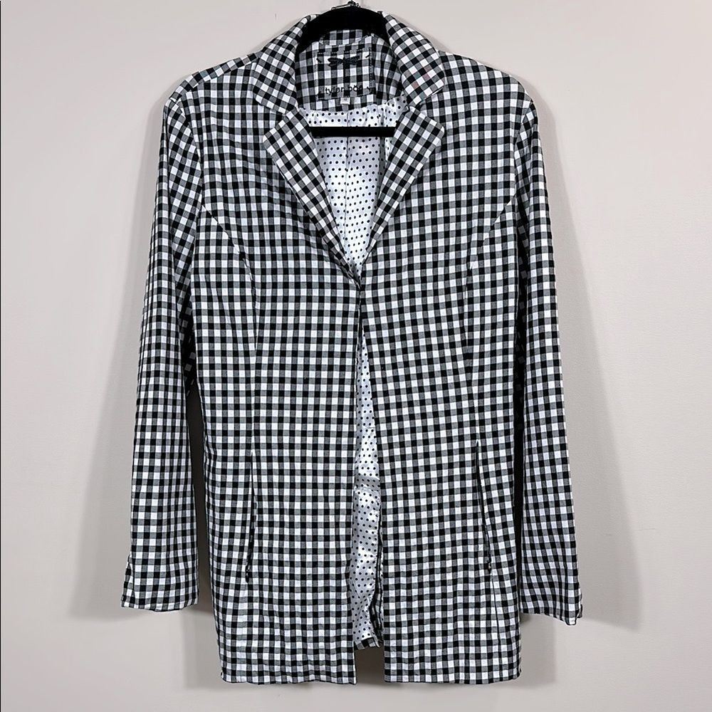 Tyler Boe Black White Gingham Buffalo Plaid Blazer Coat Polka Dot Women Size 10